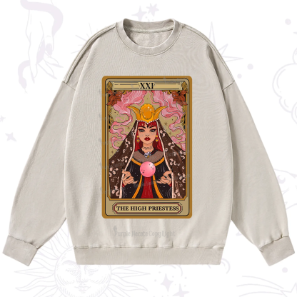 Purplehecate The High Priestess Prophecy Tarot Washed Sweatshirt