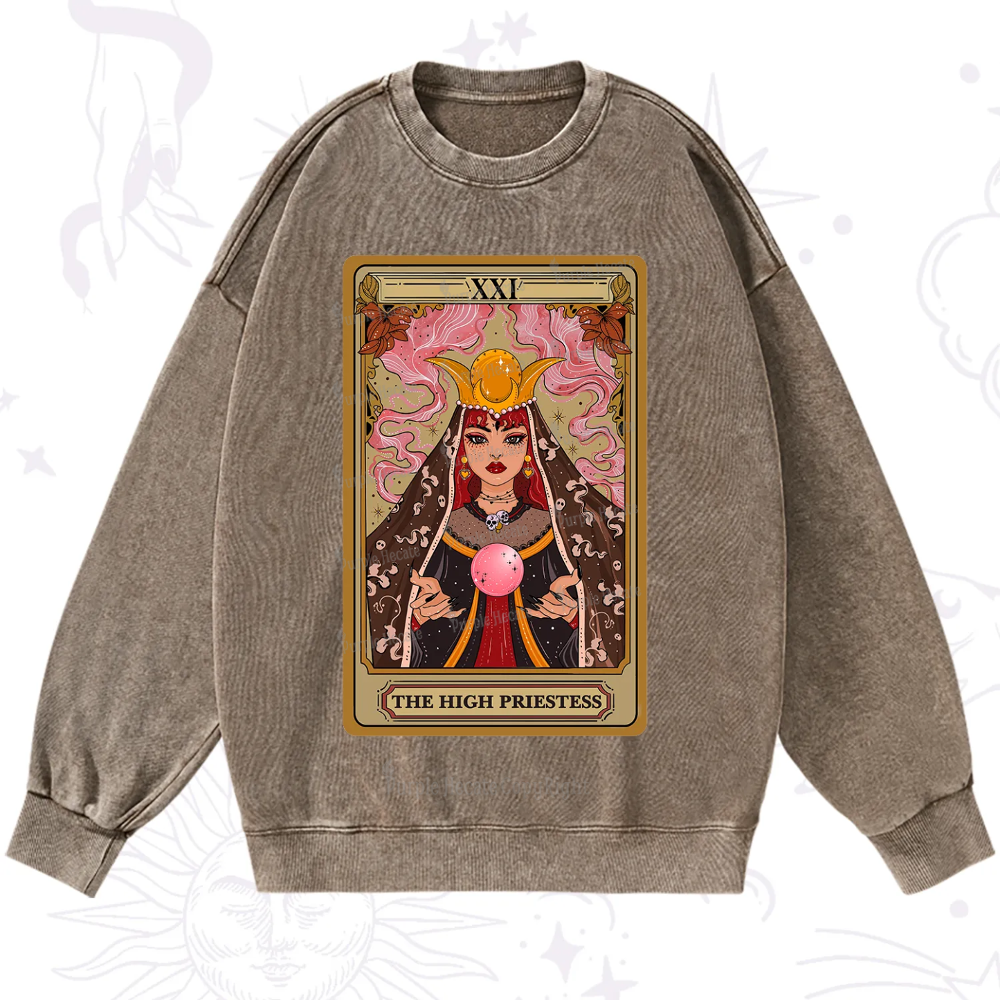 Purplehecate The High Priestess Prophecy Tarot Washed Sweatshirt