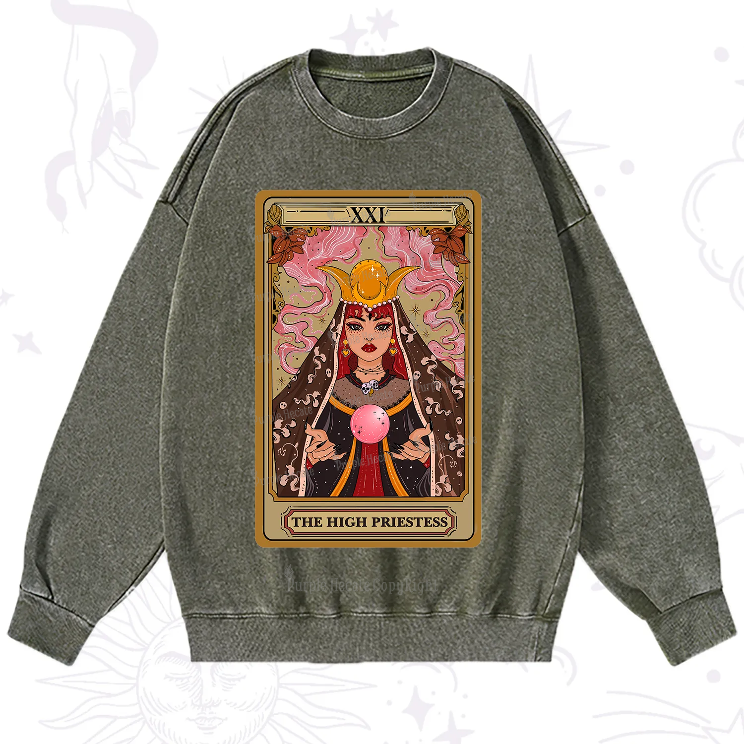 Purplehecate The High Priestess Prophecy Tarot Washed Sweatshirt