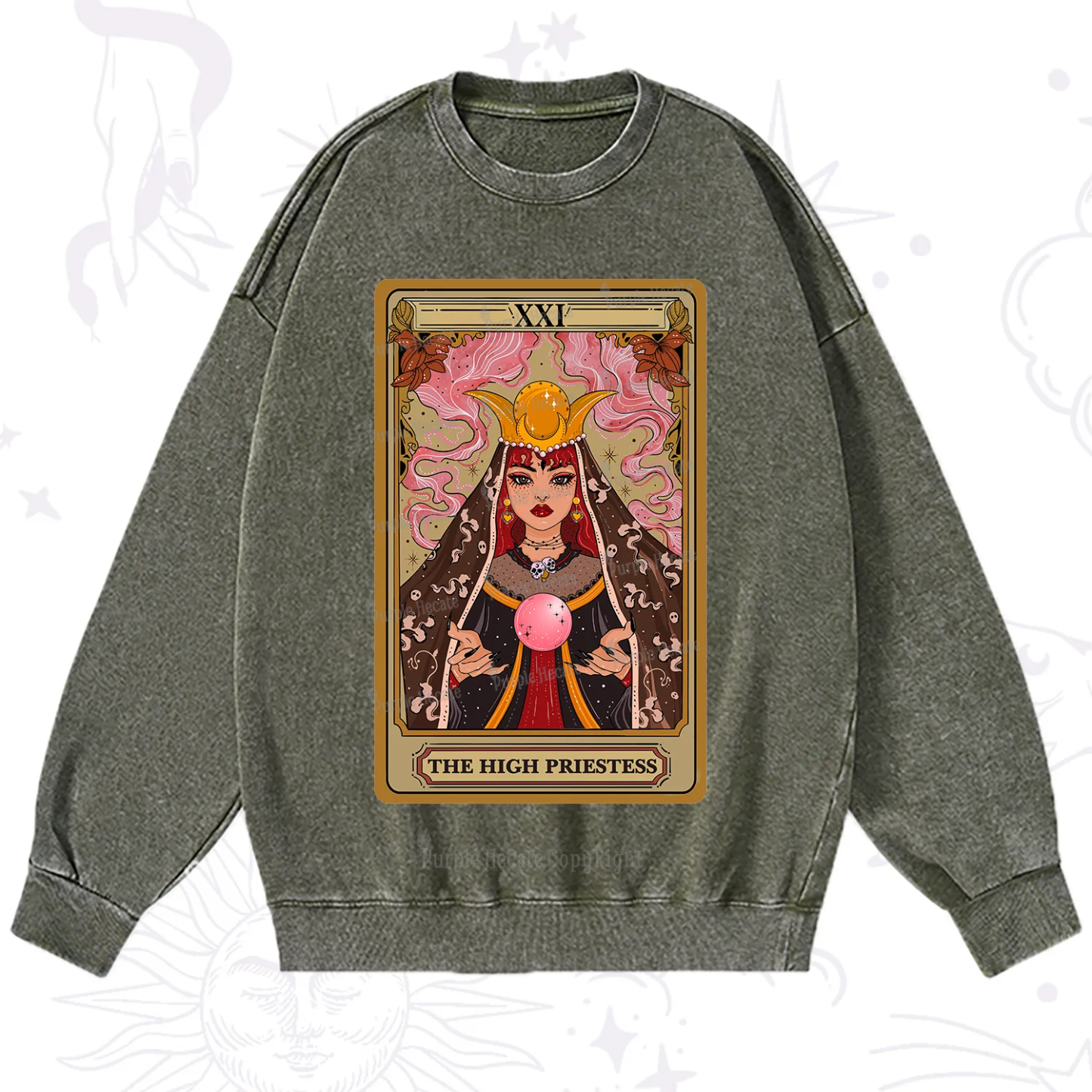 Purplehecate The High Priestess Prophecy Tarot Washed Sweatshirt