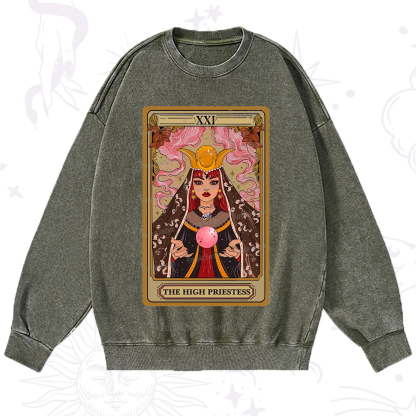 Purplehecate The High Priestess Prophecy Tarot Washed Sweatshirt