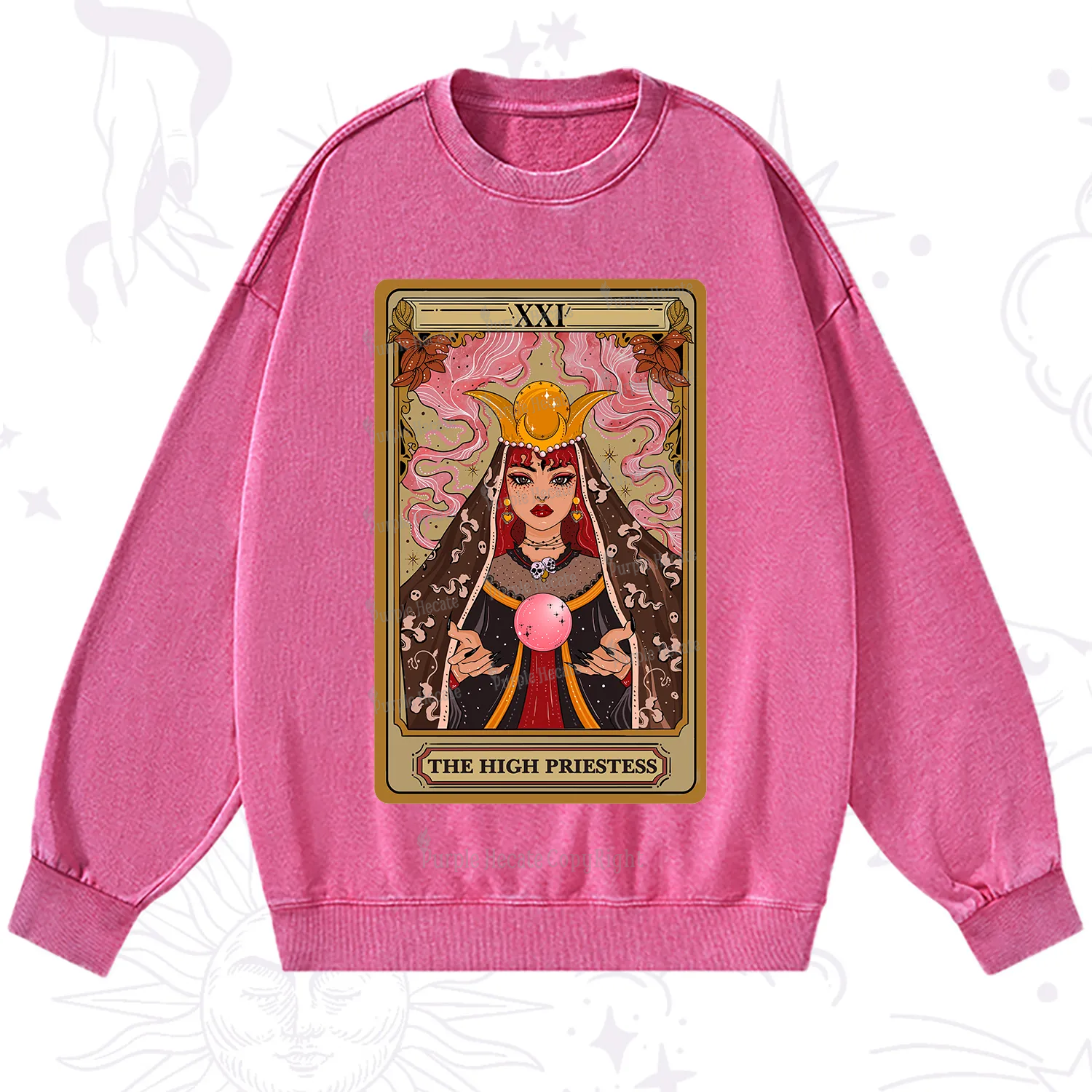 Purplehecate The High Priestess Prophecy Tarot Washed Sweatshirt