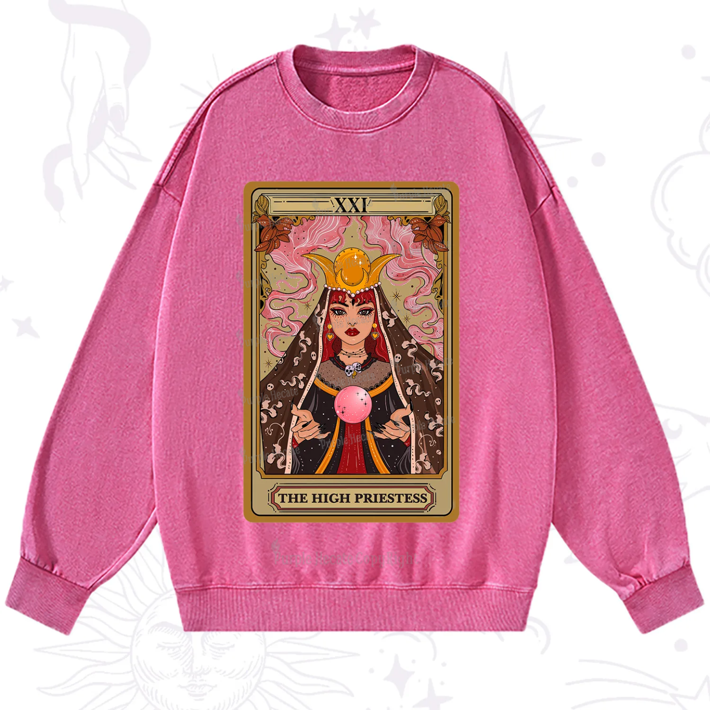 Purplehecate The High Priestess Prophecy Tarot Washed Sweatshirt