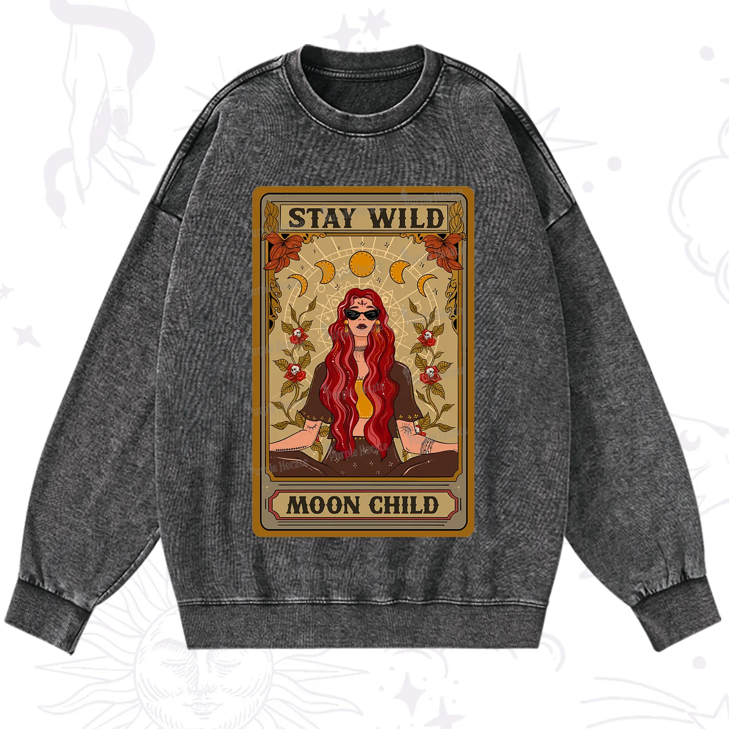 Purplehecate The Stay Wild Moon Child Oracle Card  Washed Sweatshirt
