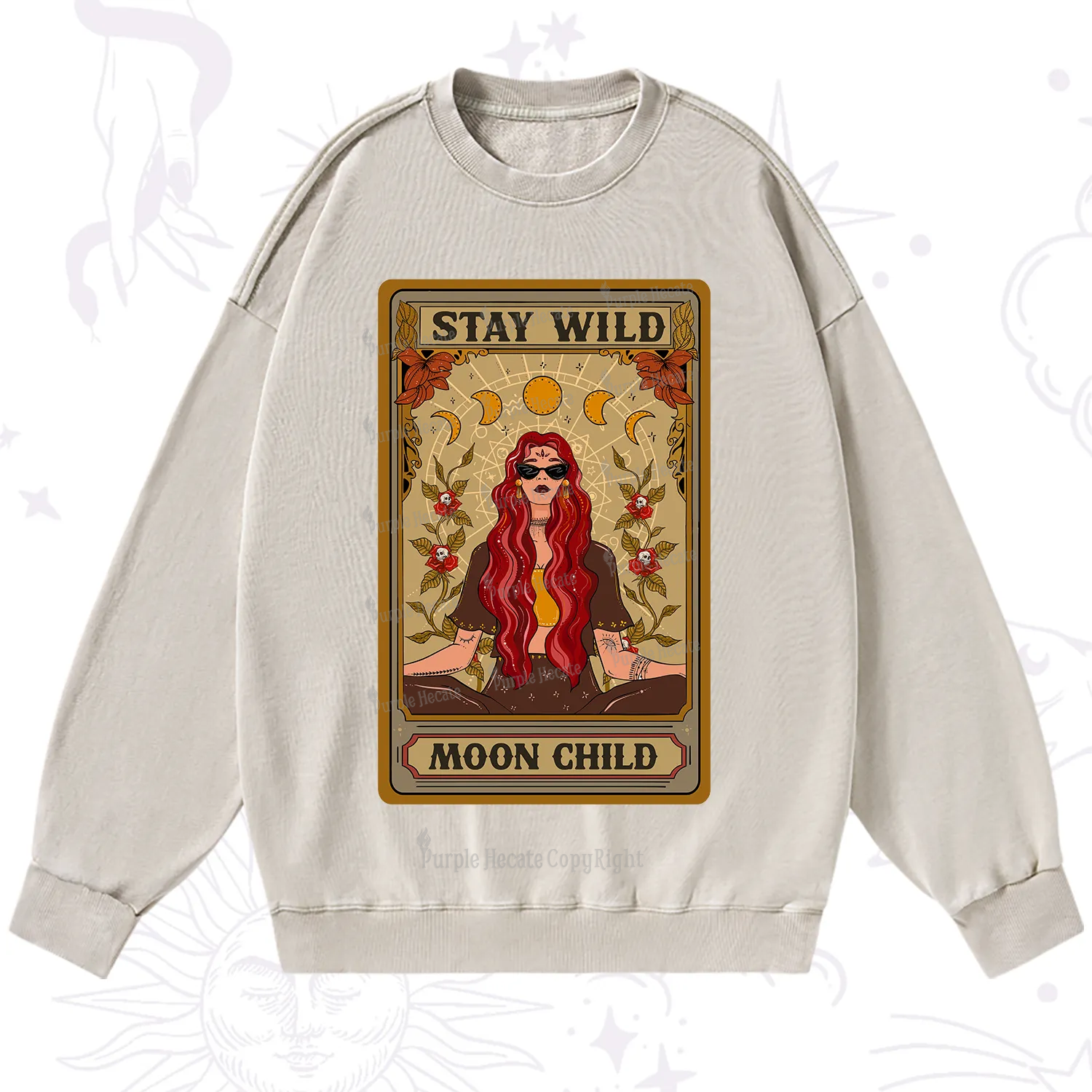 Purplehecate The Stay Wild Moon Child Oracle Card  Washed Sweatshirt