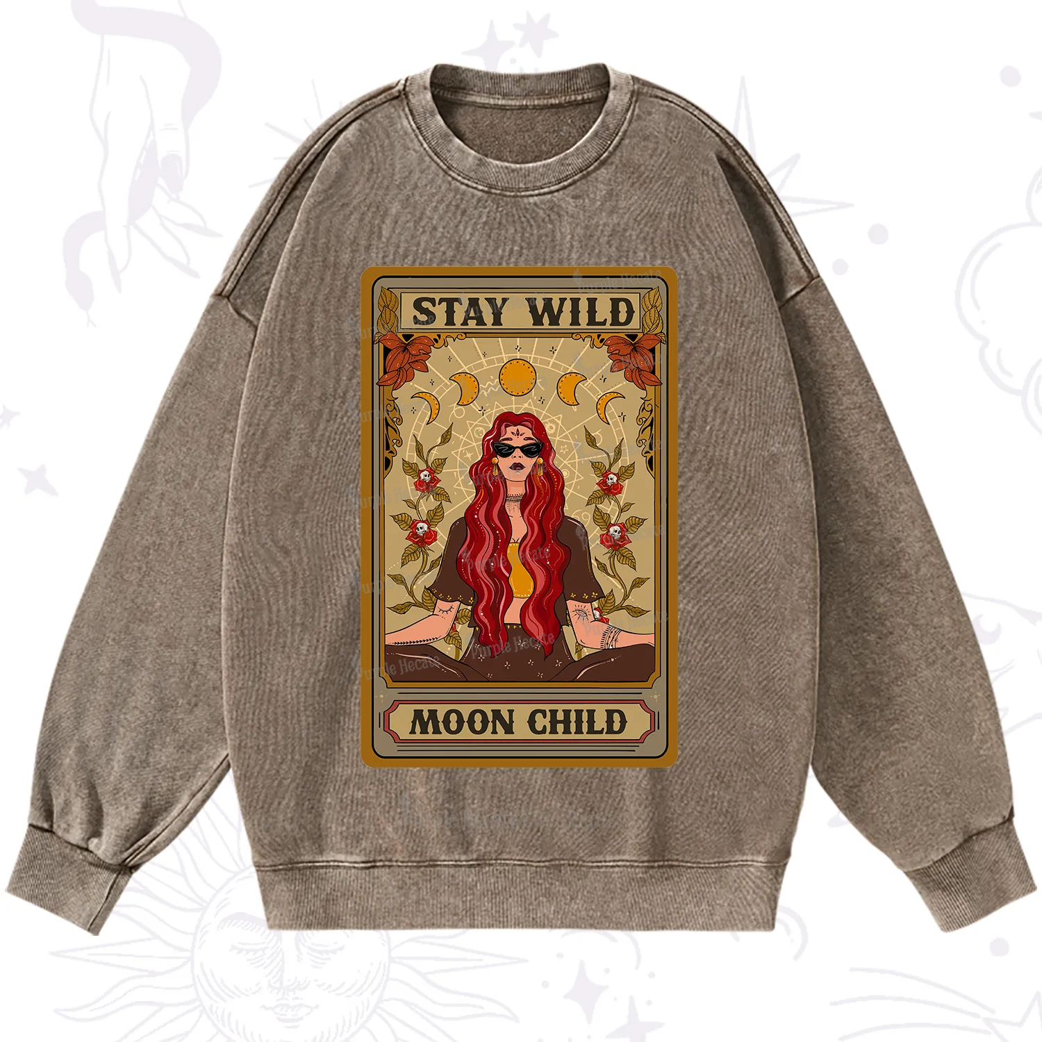 Purplehecate The Stay Wild Moon Child Oracle Card  Washed Sweatshirt