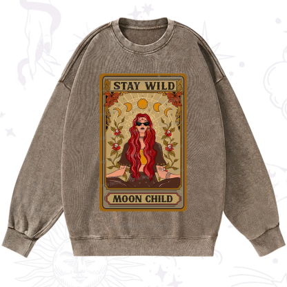 Purplehecate The Stay Wild Moon Child Oracle Card  Washed Sweatshirt