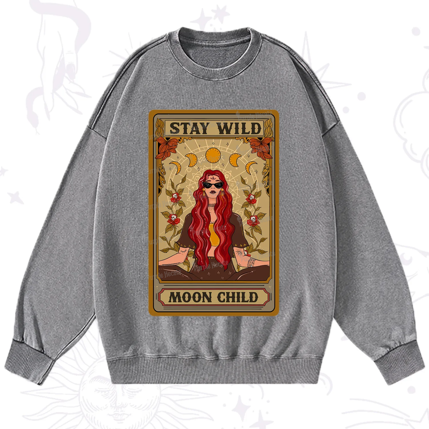 Purplehecate The Stay Wild Moon Child Oracle Card  Washed Sweatshirt