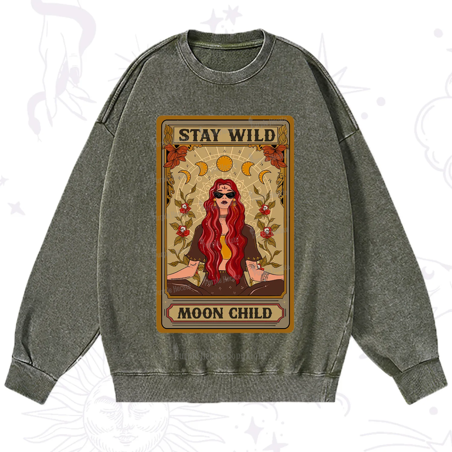 Purplehecate The Stay Wild Moon Child Oracle Card  Washed Sweatshirt