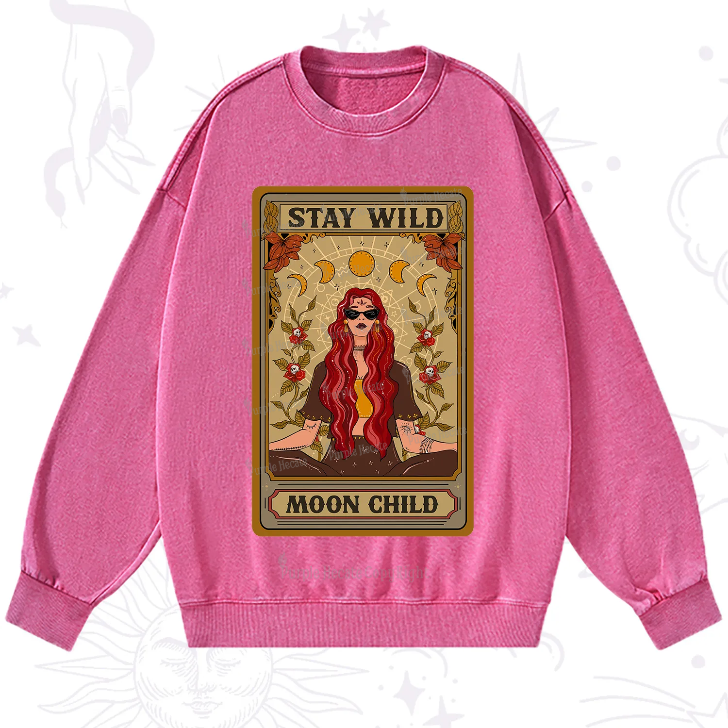 Purplehecate The Stay Wild Moon Child Oracle Card  Washed Sweatshirt