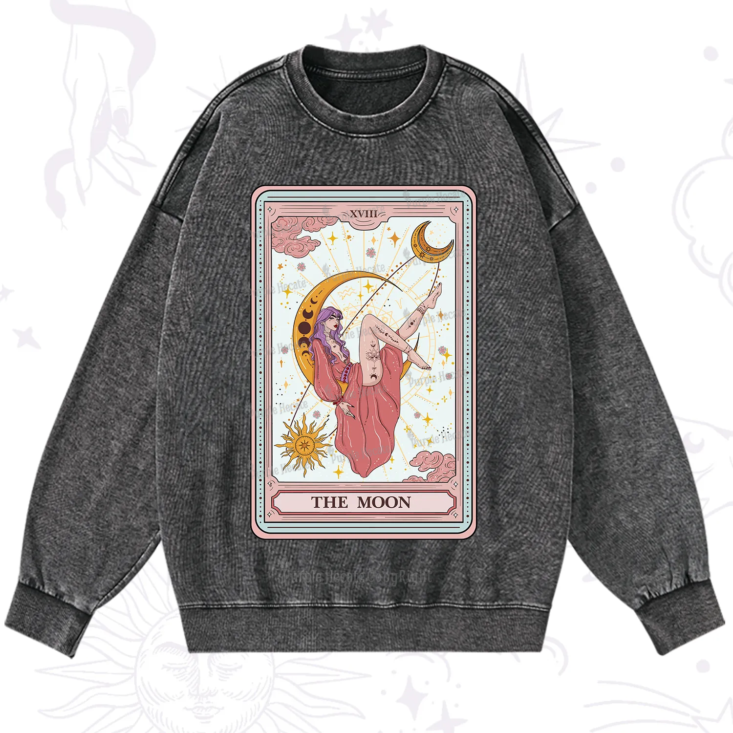 Purplehecate The Moon Tarot Washed Sweatshirt