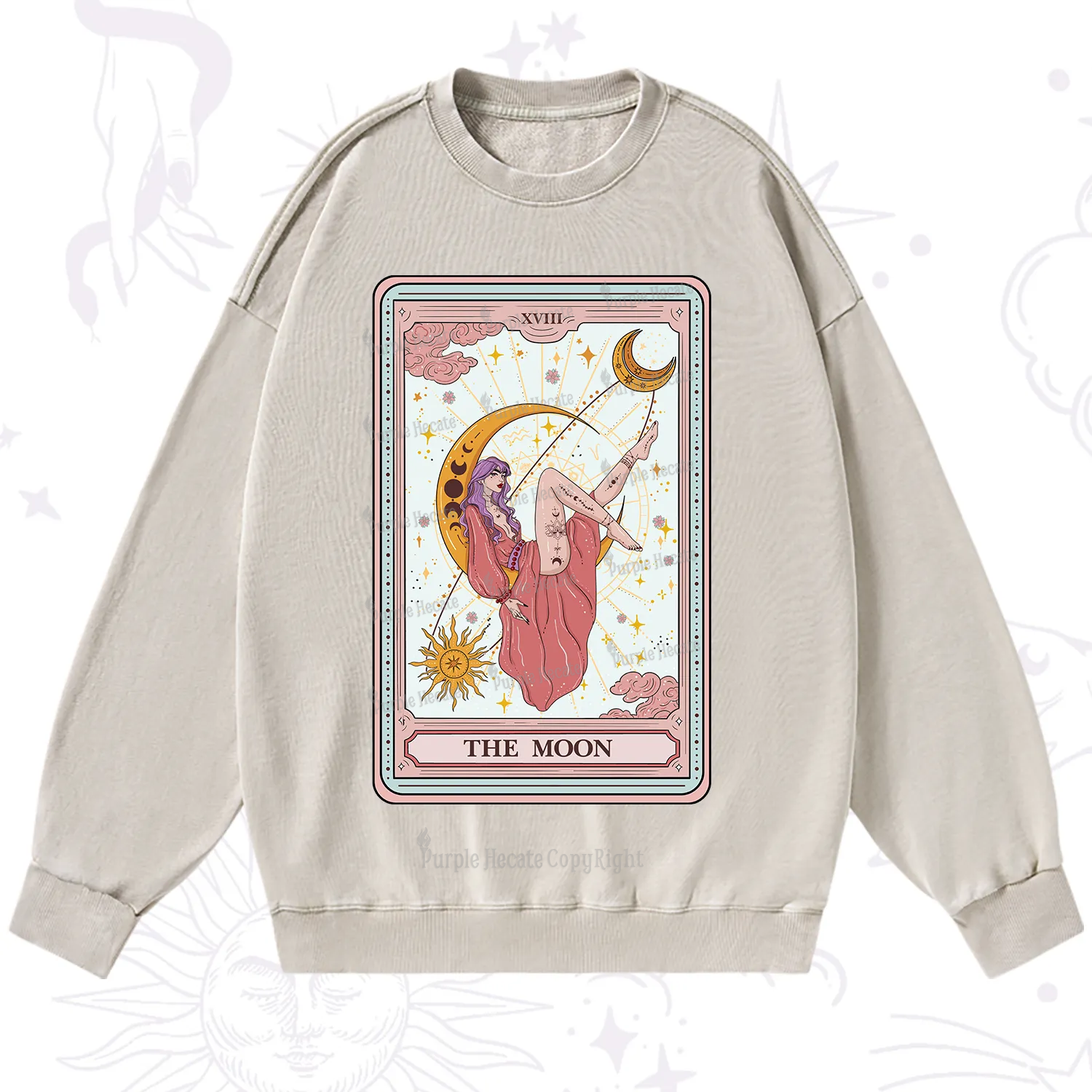 Purplehecate The Moon Tarot Washed Sweatshirt
