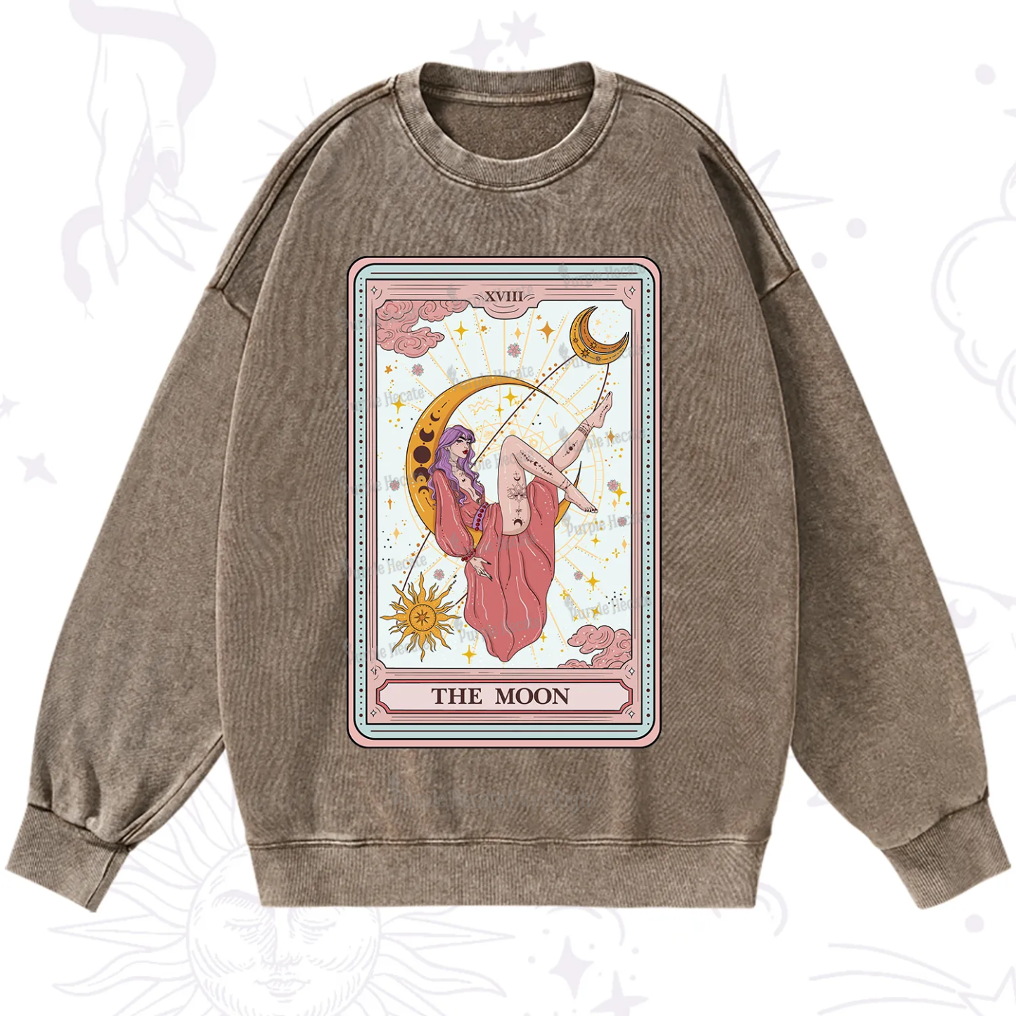 Purplehecate The Moon Tarot Washed Sweatshirt