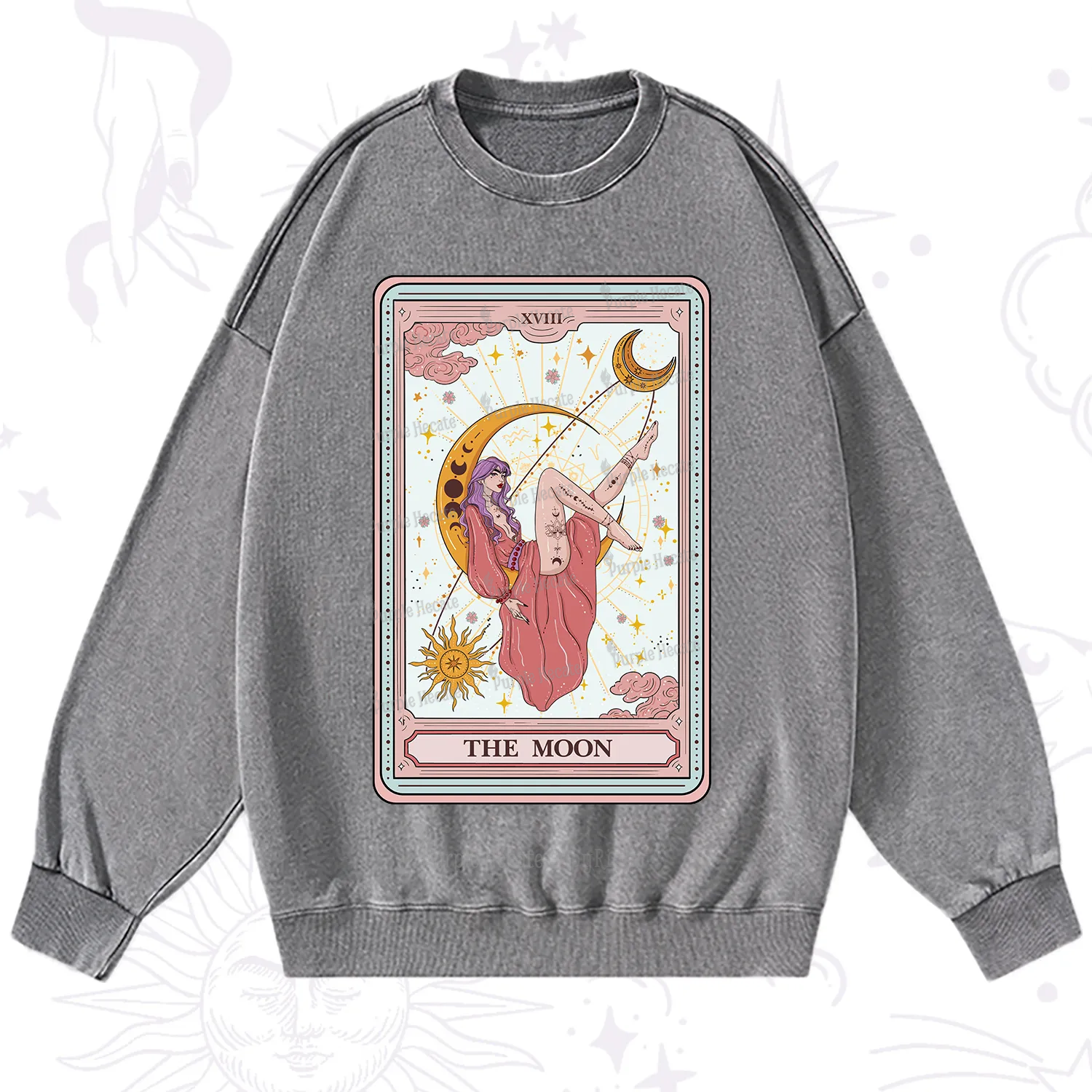 Purplehecate The Moon Tarot Washed Sweatshirt