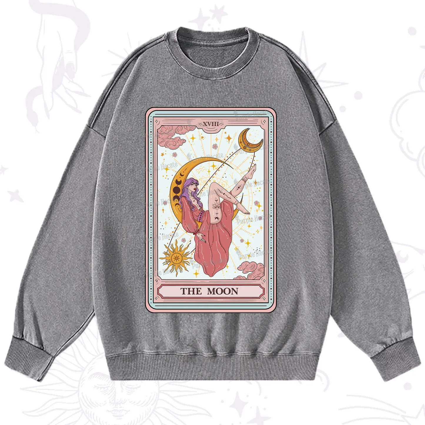 Purplehecate The Moon Tarot Washed Sweatshirt