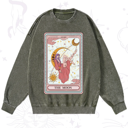 Purplehecate The Moon Tarot Washed Sweatshirt