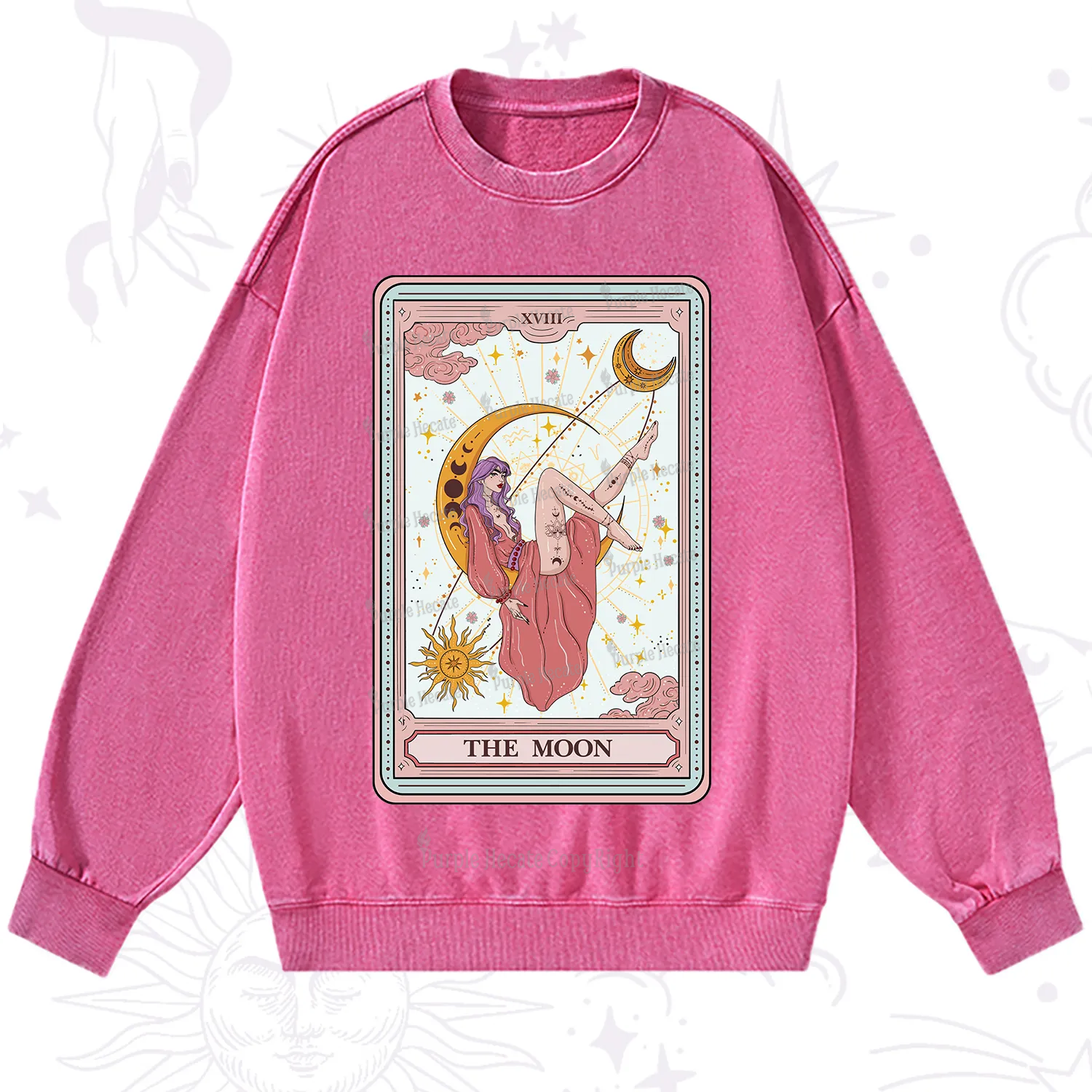 Purplehecate The Moon Tarot Washed Sweatshirt