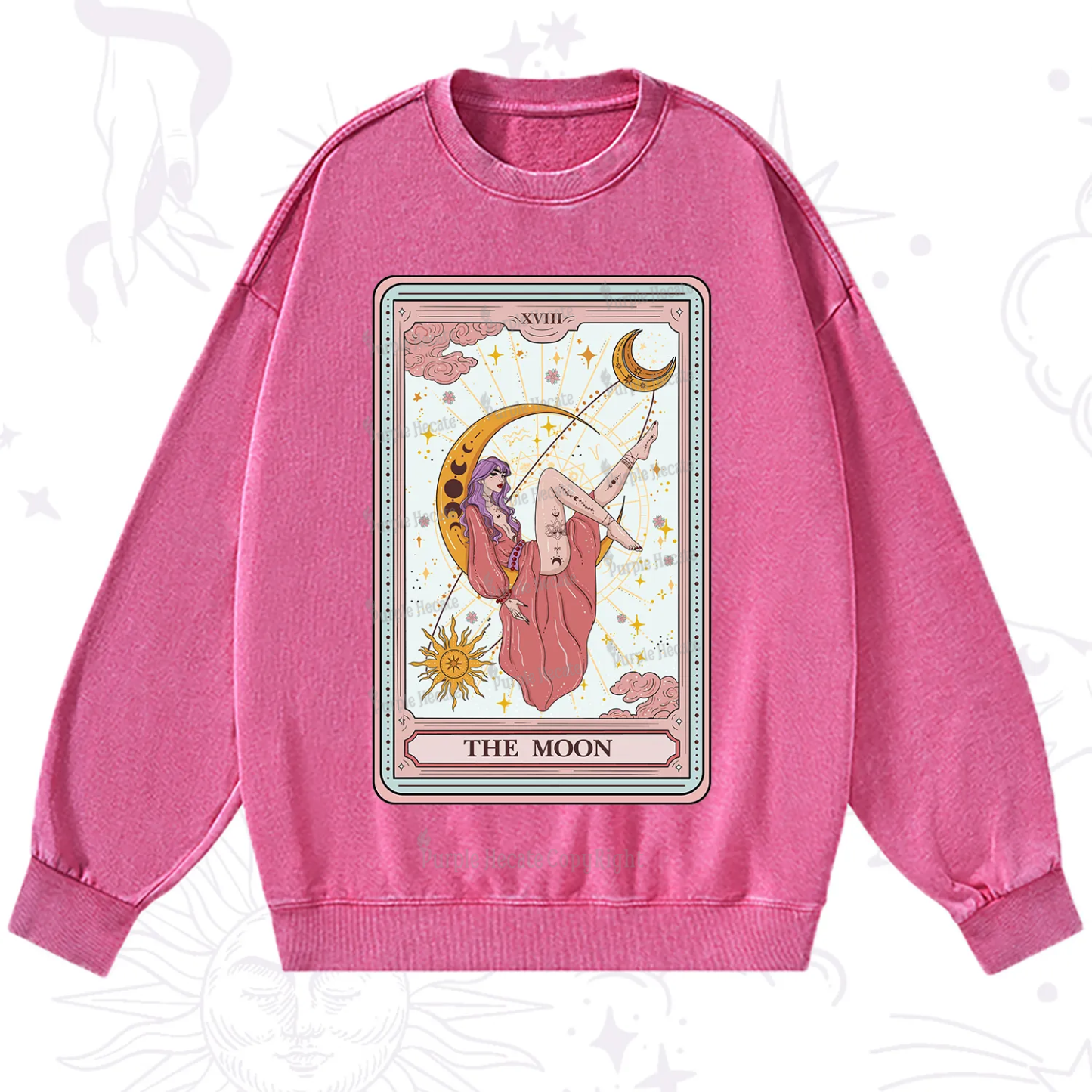 Purplehecate The Moon Tarot Washed Sweatshirt