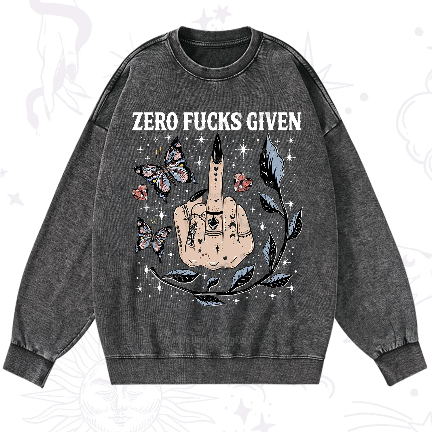 Purplehecate Zero Fucks Given Washed Sweatshirt