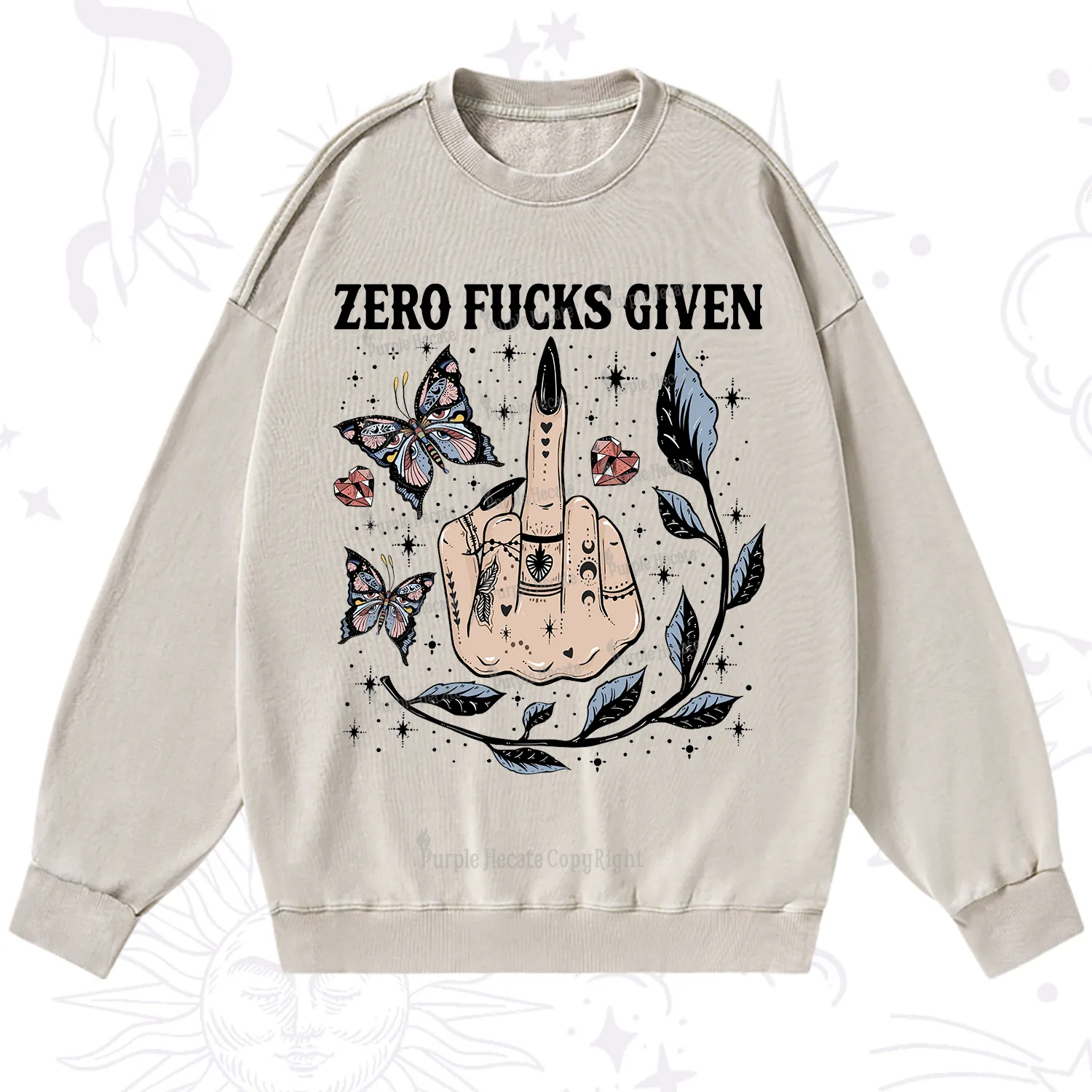 Purplehecate Zero Fucks Given Washed Sweatshirt