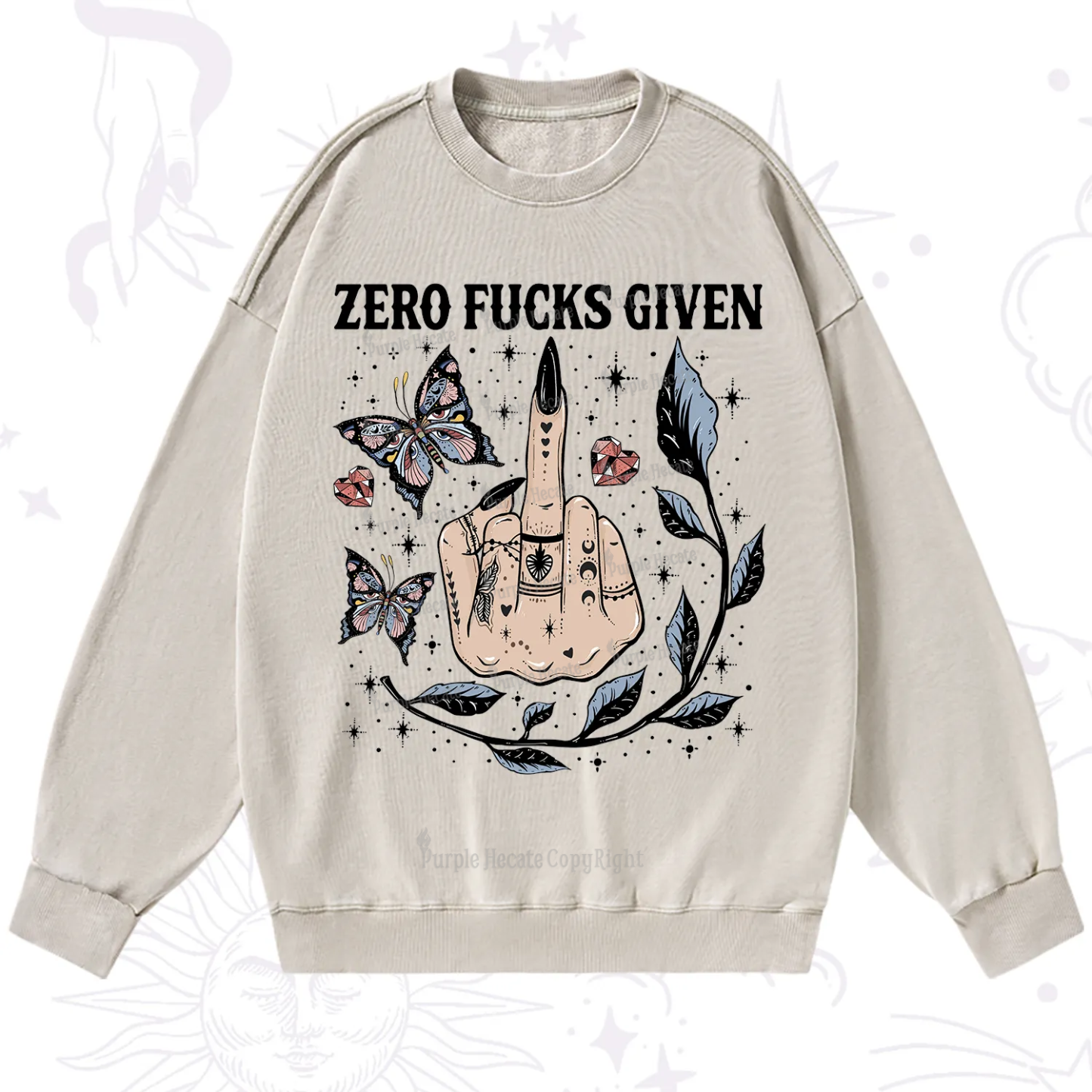 Purplehecate Zero Fucks Given Washed Sweatshirt