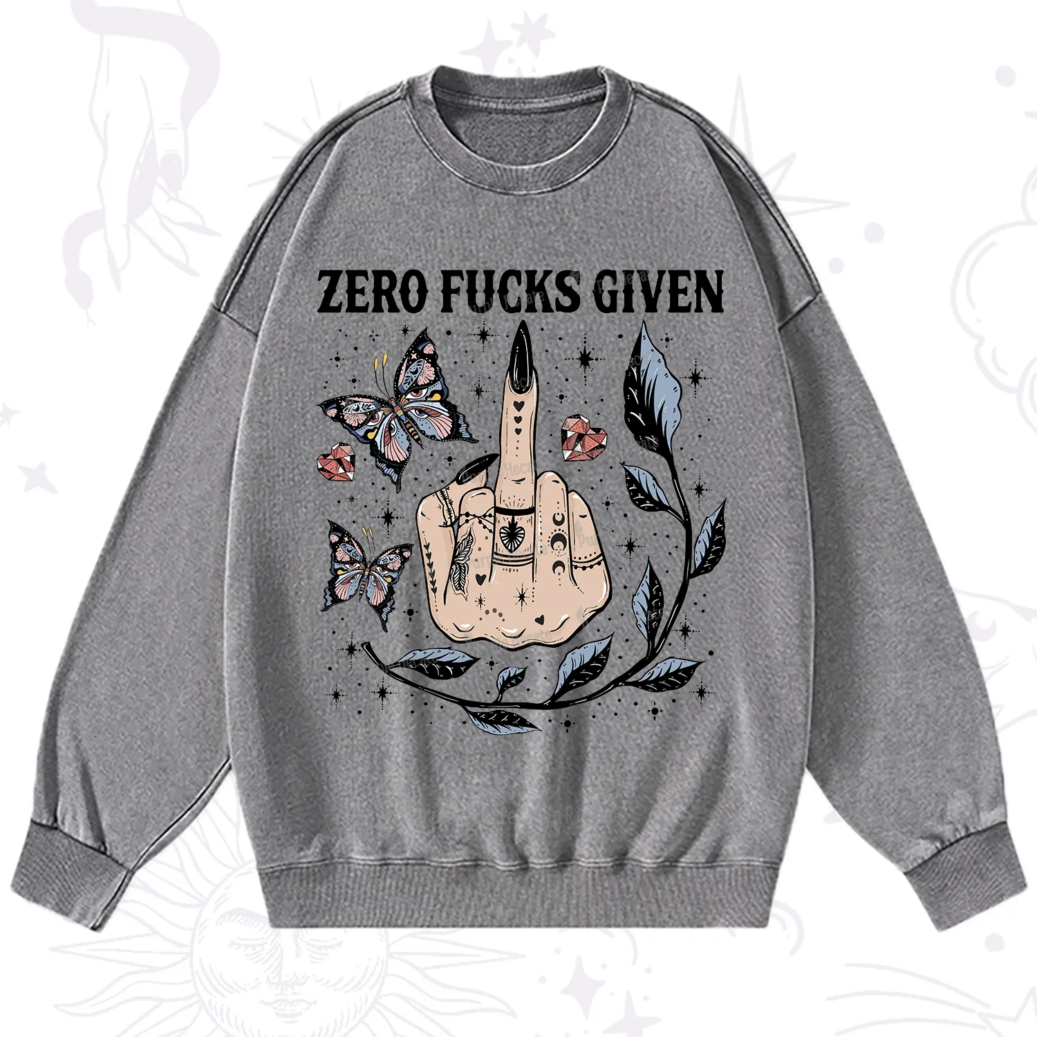 Purplehecate Zero Fucks Given Washed Sweatshirt