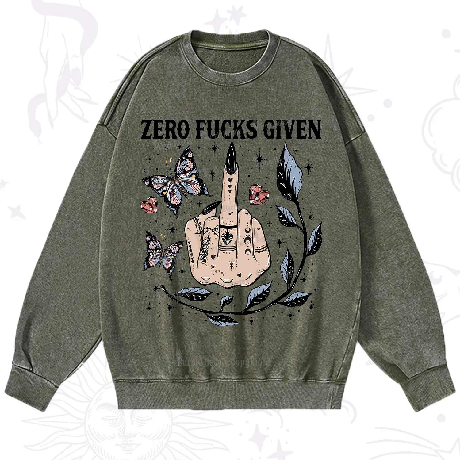 Purplehecate Zero Fucks Given Washed Sweatshirt