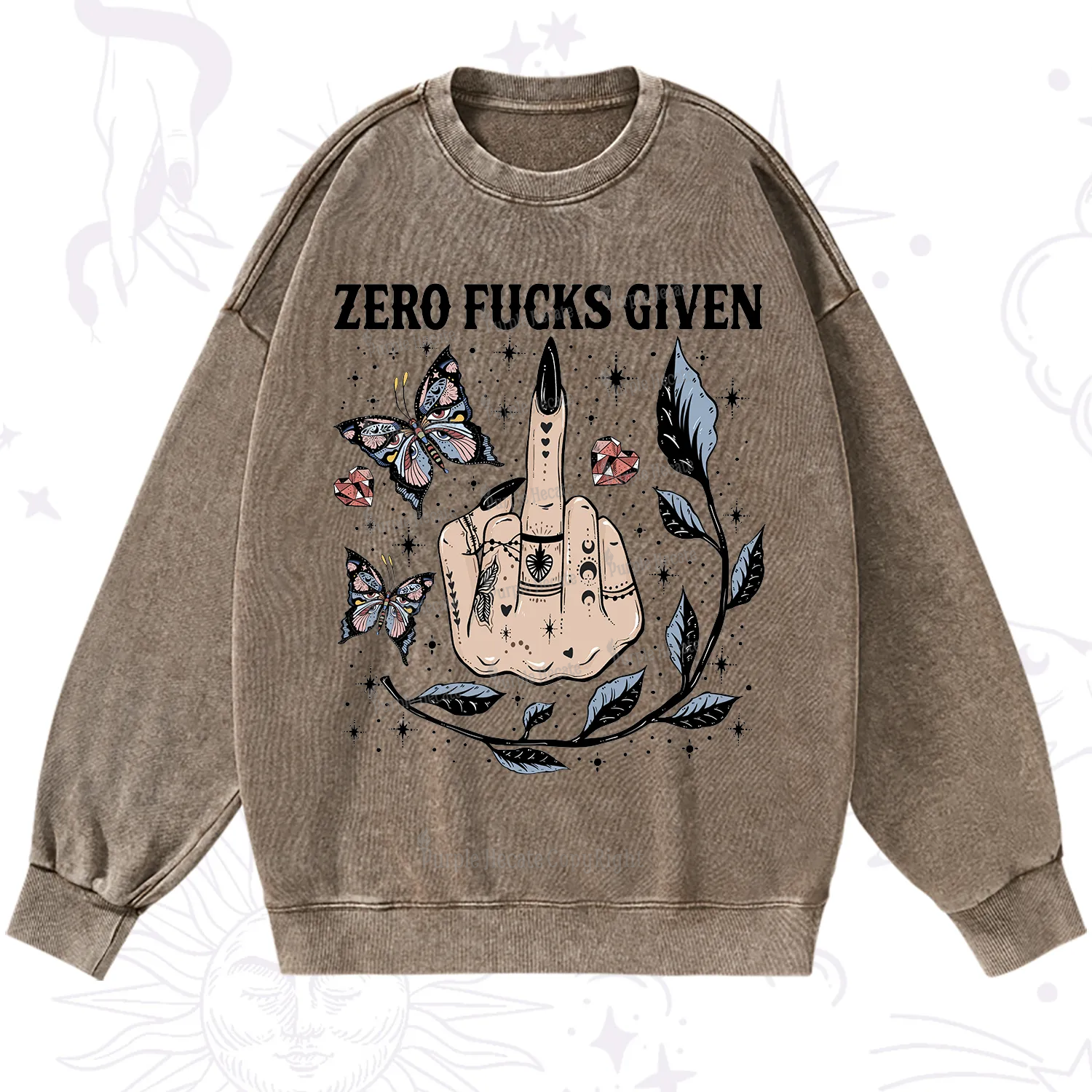 Purplehecate Zero Fucks Given Washed Sweatshirt