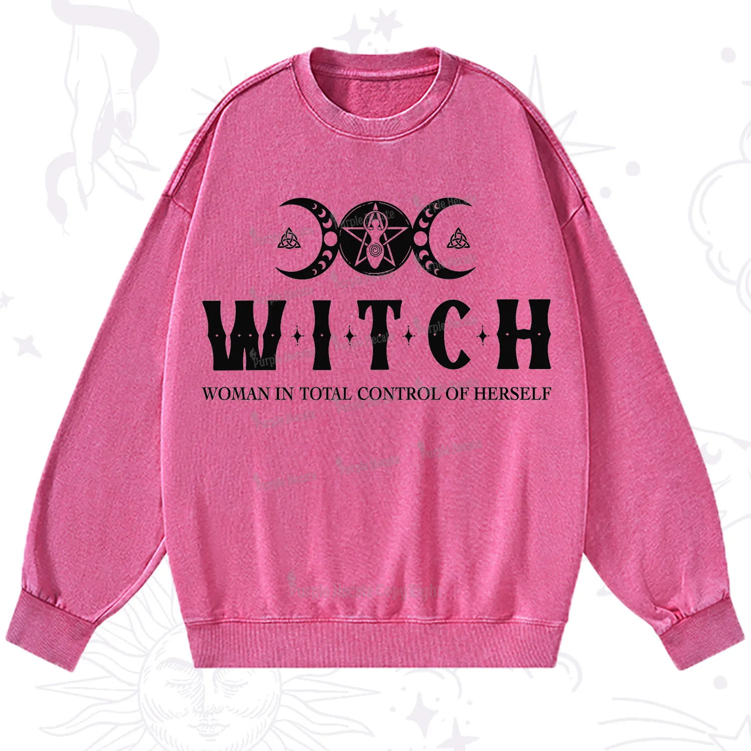 Purplehecate Hecate Woman in Total Control of Herself Washed Sweatshirt
