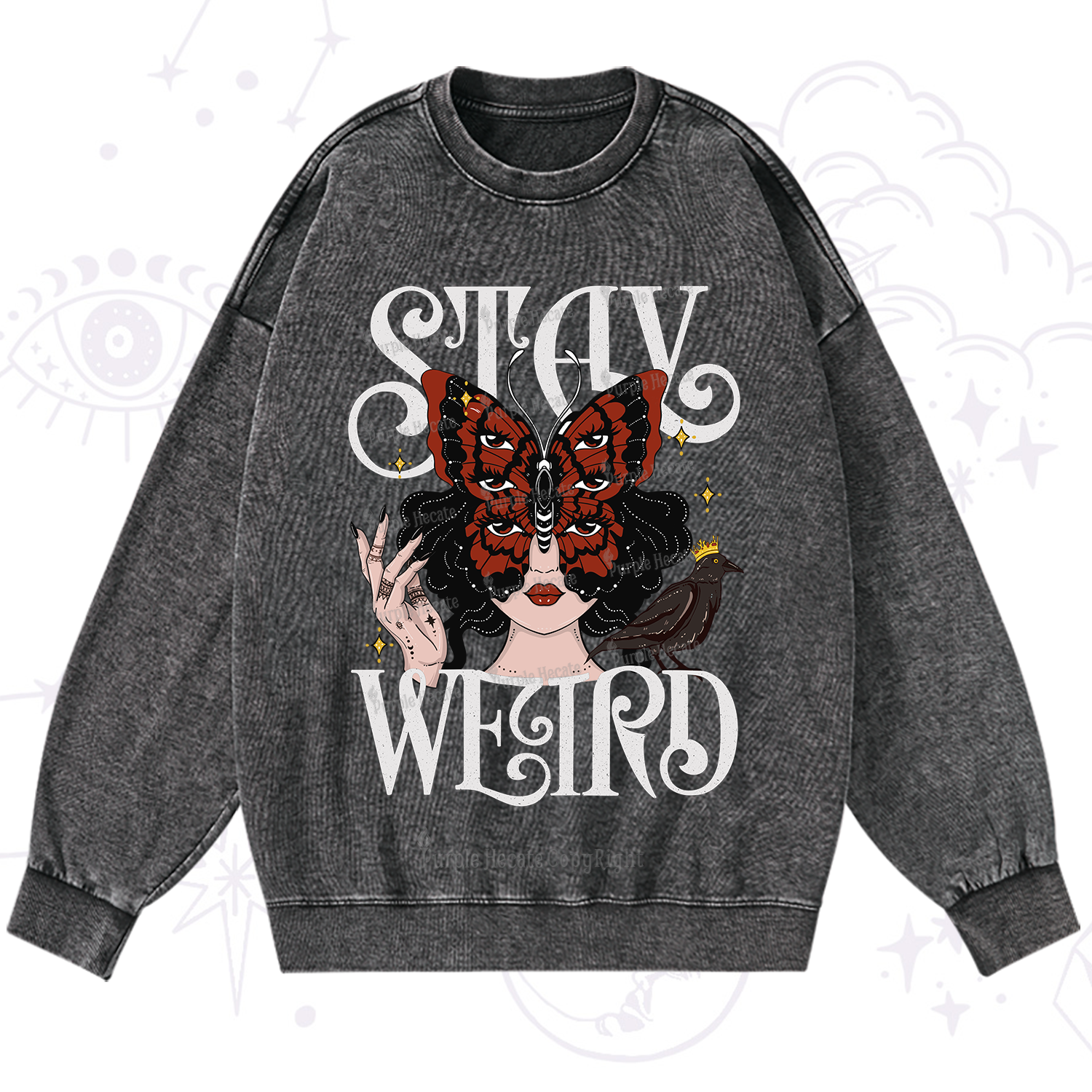 Purplehecate Stay Weird Gothic Butterfly Oracle Washed Sweatshirt