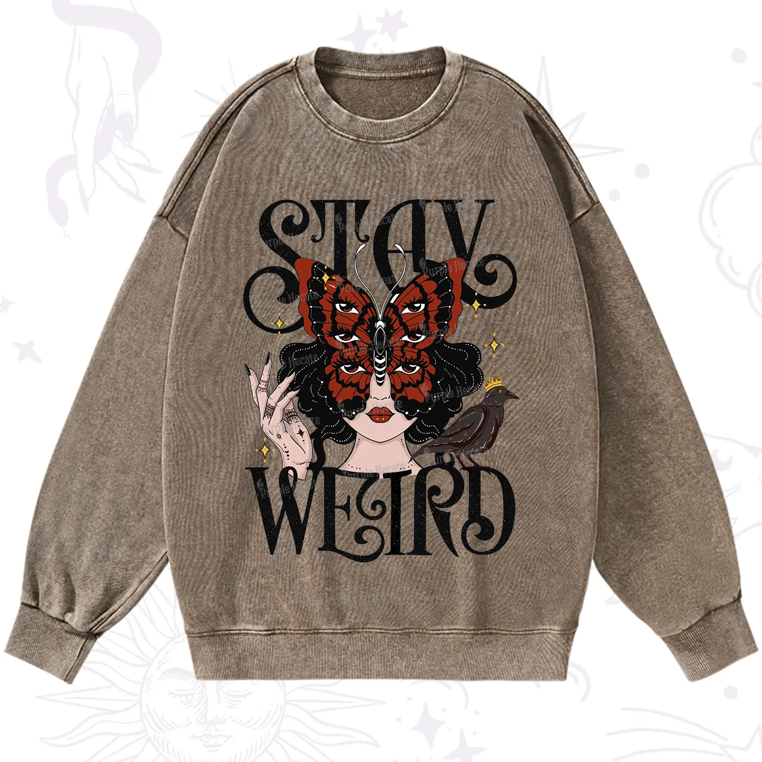 Purplehecate Stay Weird Gothic Butterfly Oracle Washed Sweatshirt