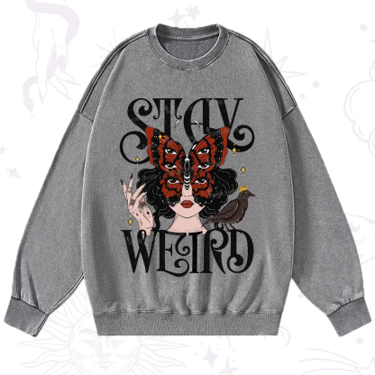 Purplehecate Stay Weird Gothic Butterfly Oracle Washed Sweatshirt