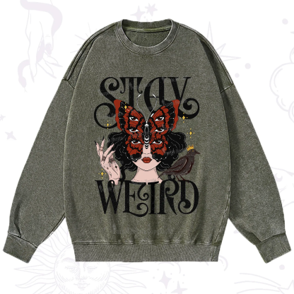 Purplehecate Stay Weird Gothic Butterfly Oracle Washed Sweatshirt
