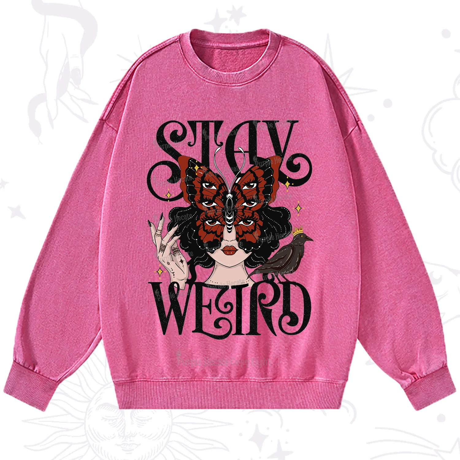 Purplehecate Stay Weird Gothic Butterfly Oracle Washed Sweatshirt