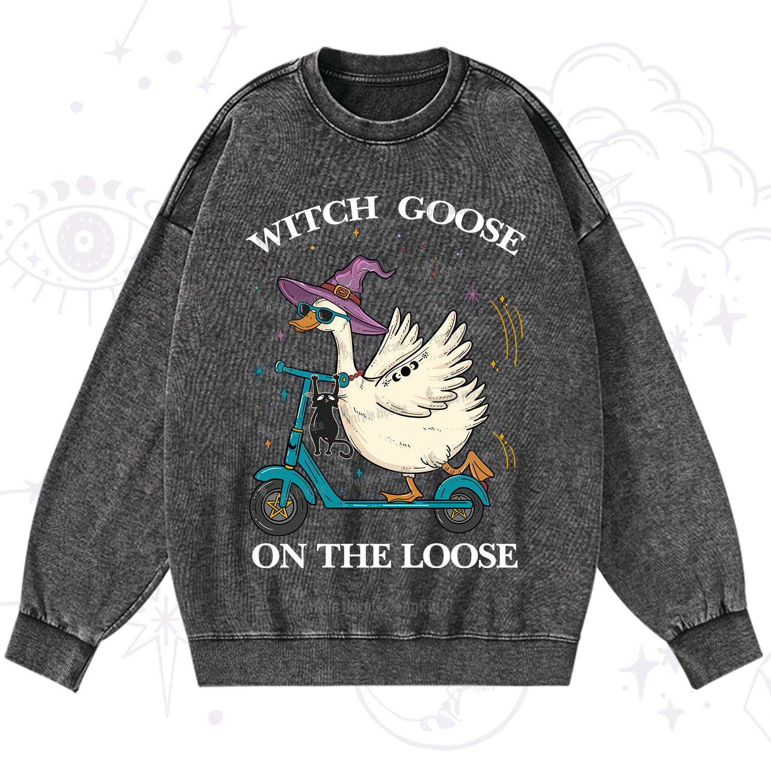 Purplehecate Witch Goose On The Loose Washed Sweatshirt