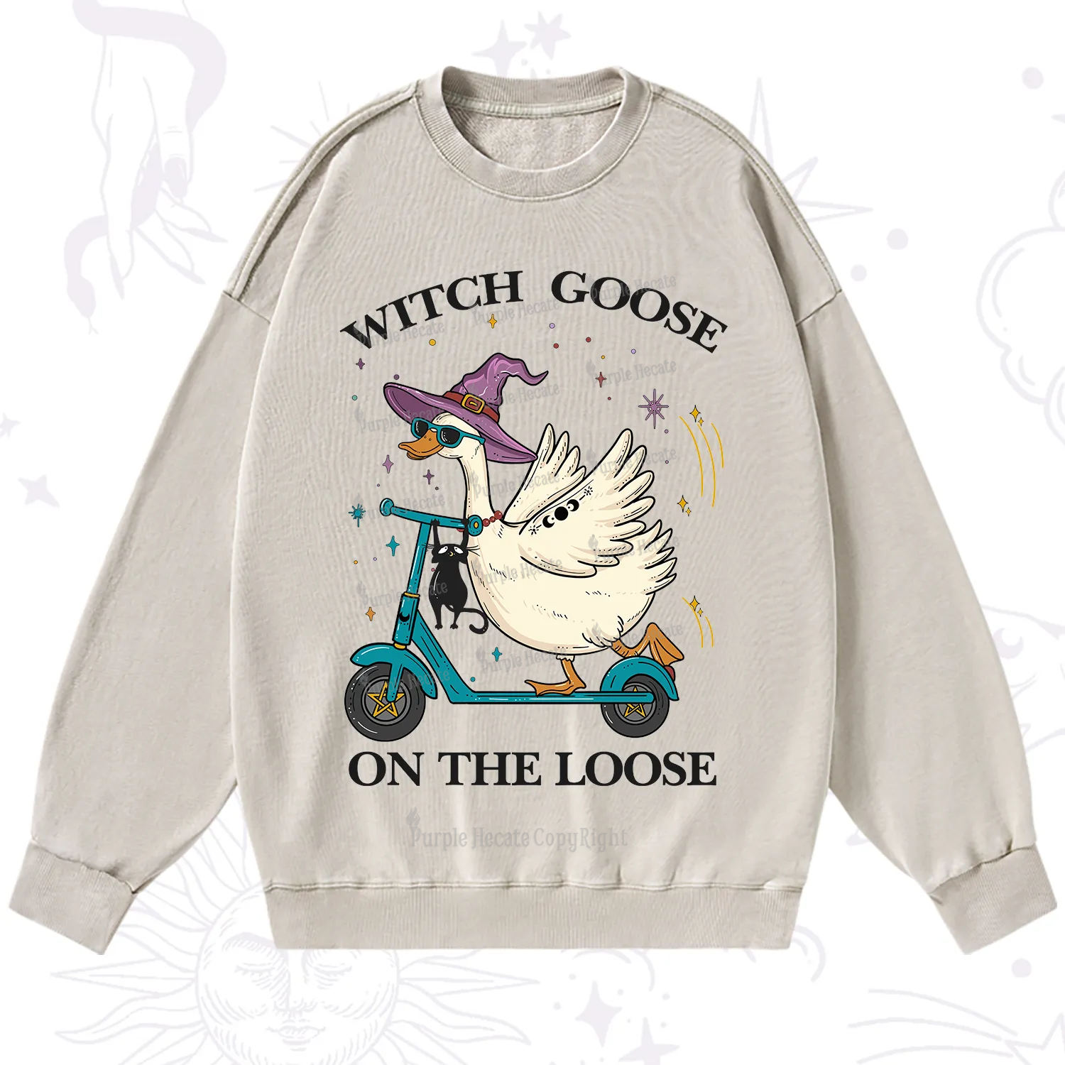 Purplehecate Witch Goose On The Loose Washed Sweatshirt