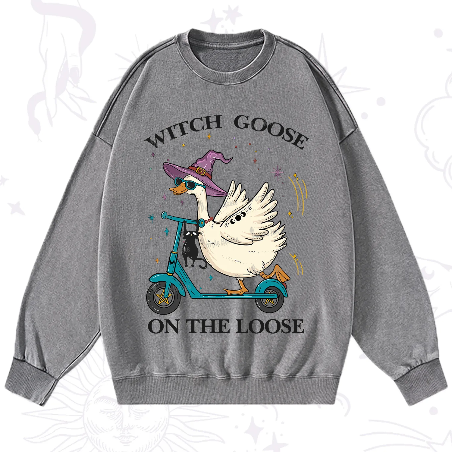 Purplehecate Witch Goose On The Loose Washed Sweatshirt