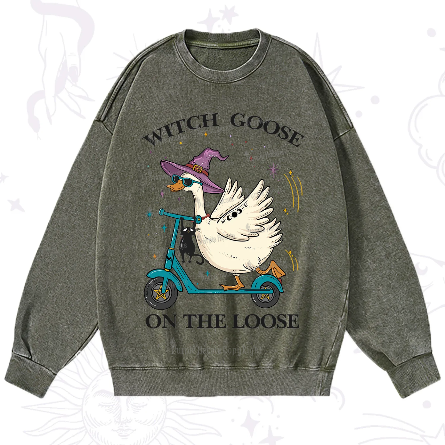 Purplehecate Witch Goose On The Loose Washed Sweatshirt