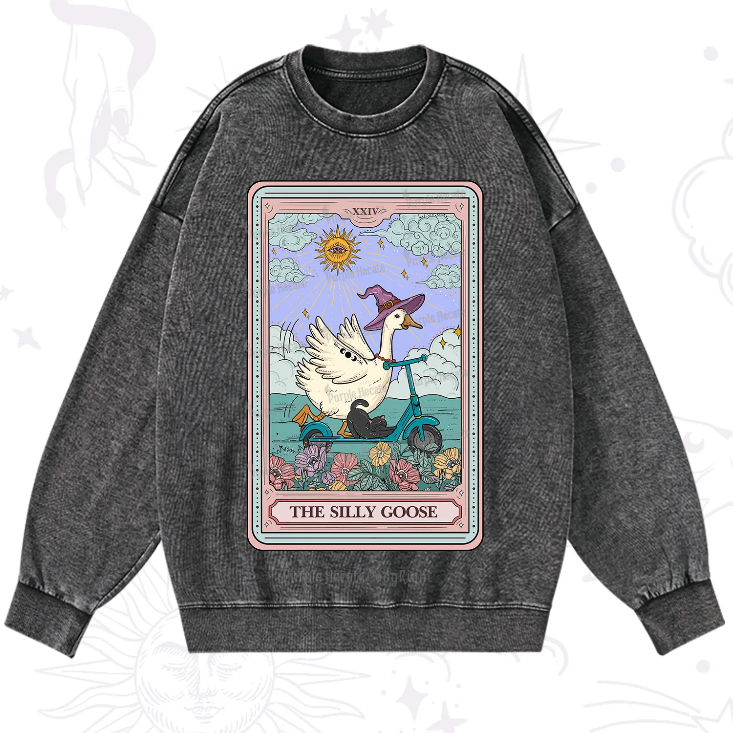 Purplehecate The Silly Goose Tarot Card Washed Sweatshirt