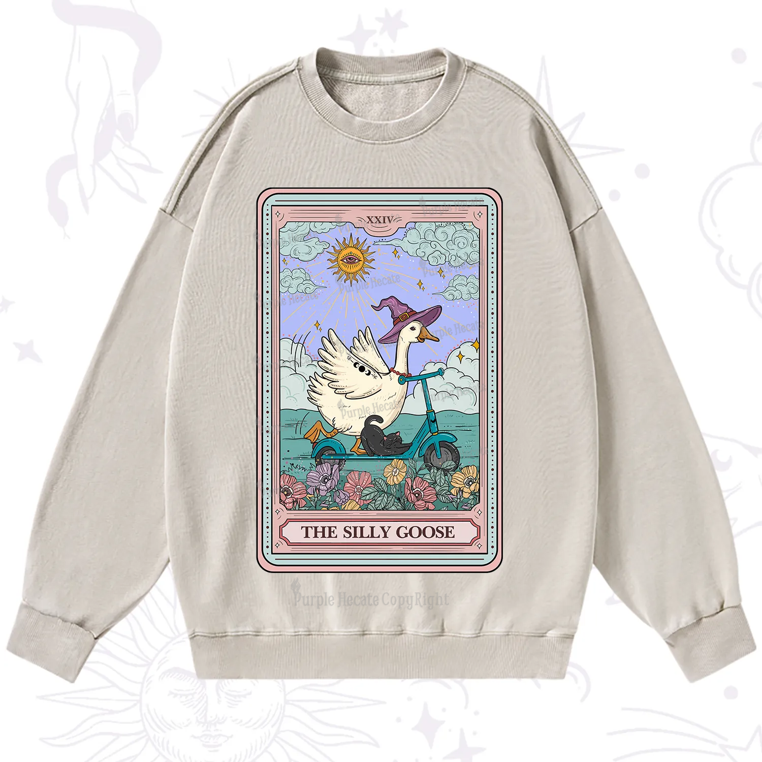 Purplehecate The Silly Goose Tarot Card Washed Sweatshirt