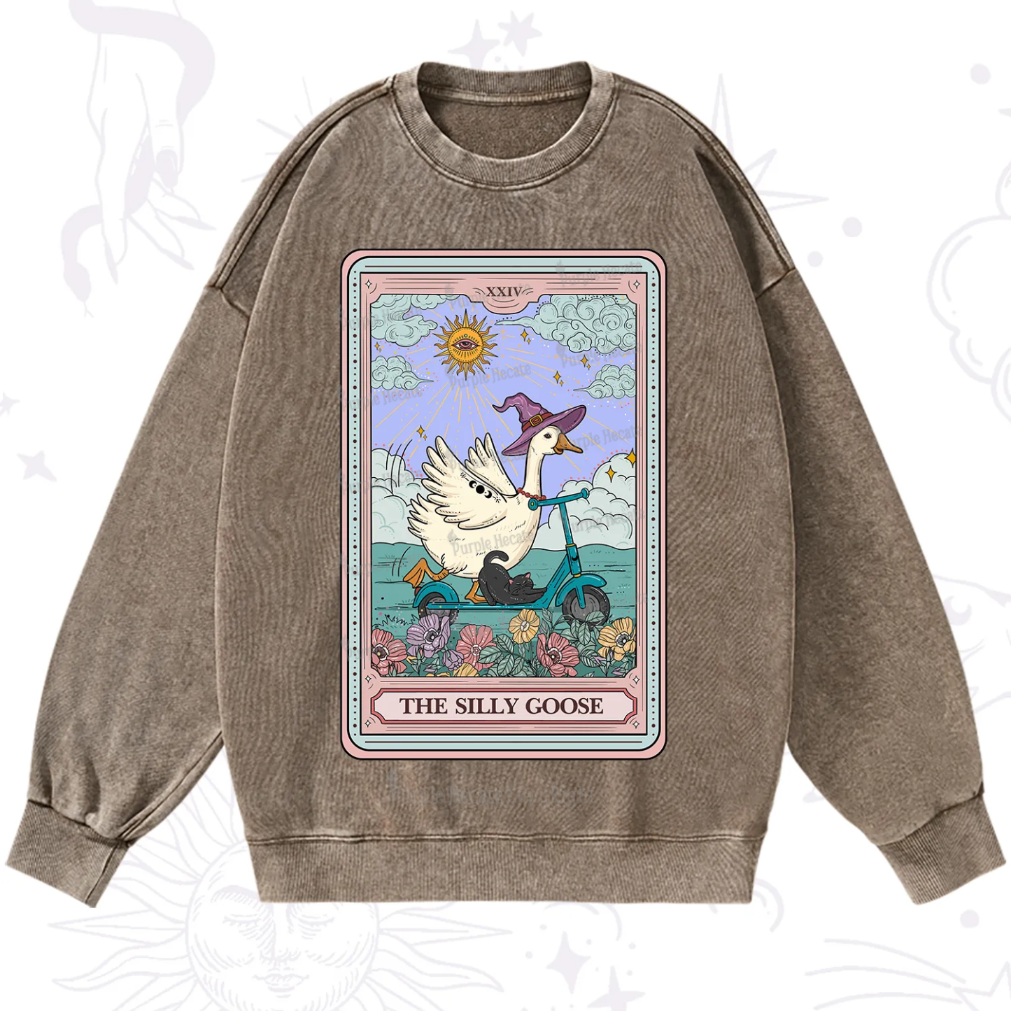 Purplehecate The Silly Goose Tarot Card Washed Sweatshirt