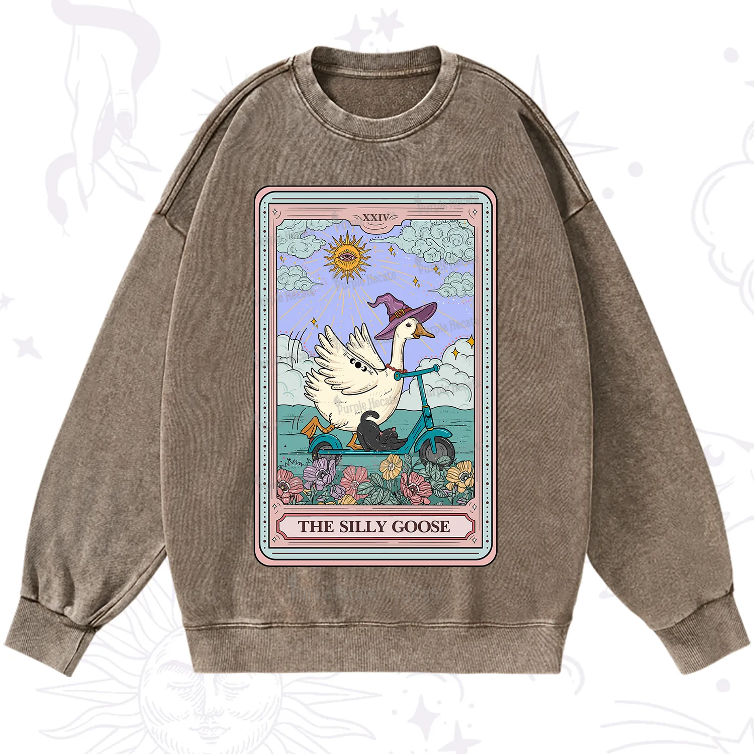 Purplehecate The Silly Goose Tarot Card Washed Sweatshirt