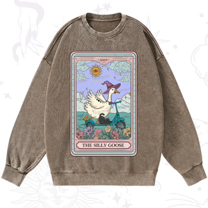 Purplehecate The Silly Goose Tarot Card Washed Sweatshirt