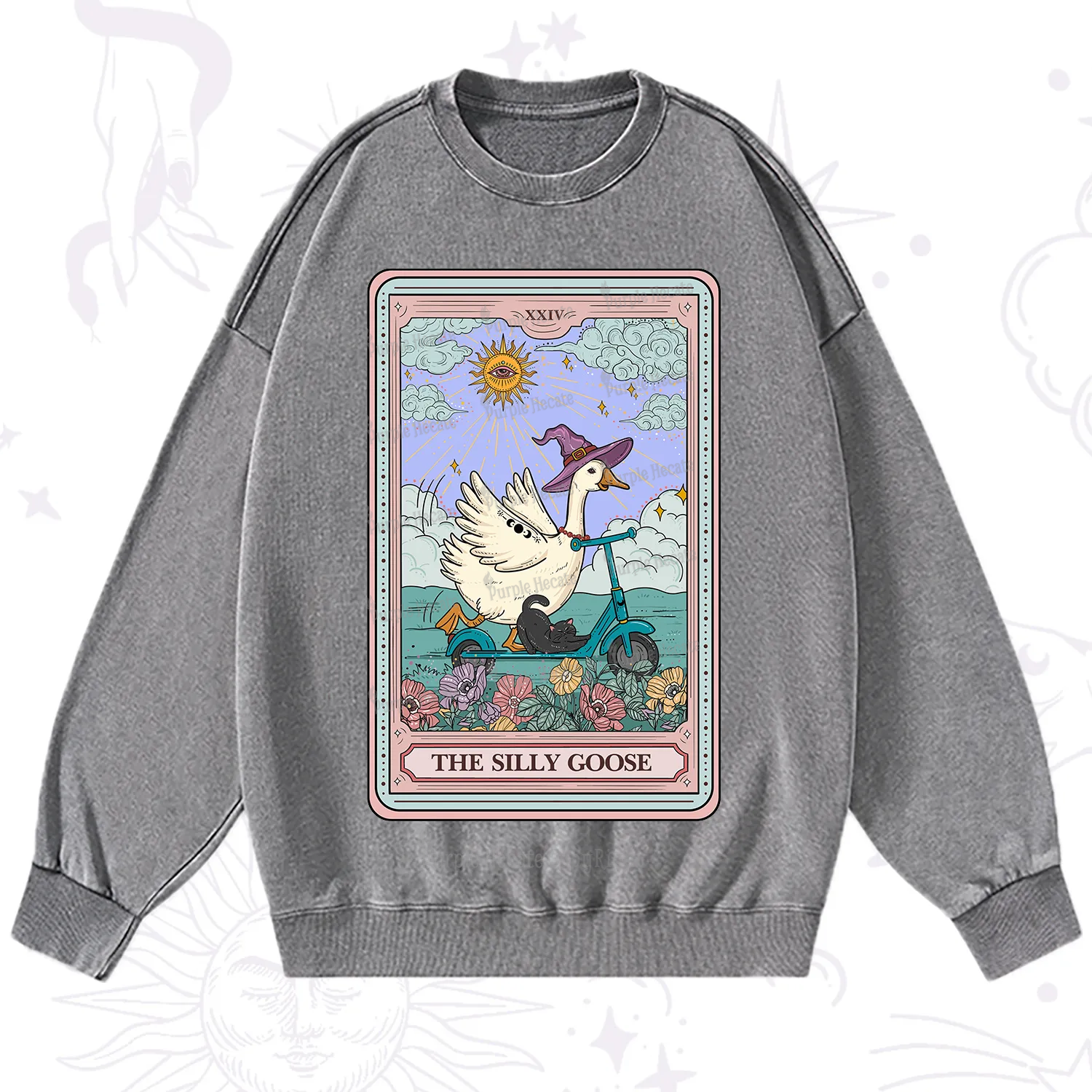 Purplehecate The Silly Goose Tarot Card Washed Sweatshirt