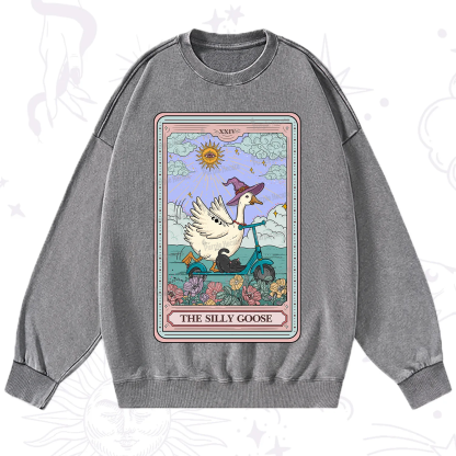 Purplehecate The Silly Goose Tarot Card Washed Sweatshirt
