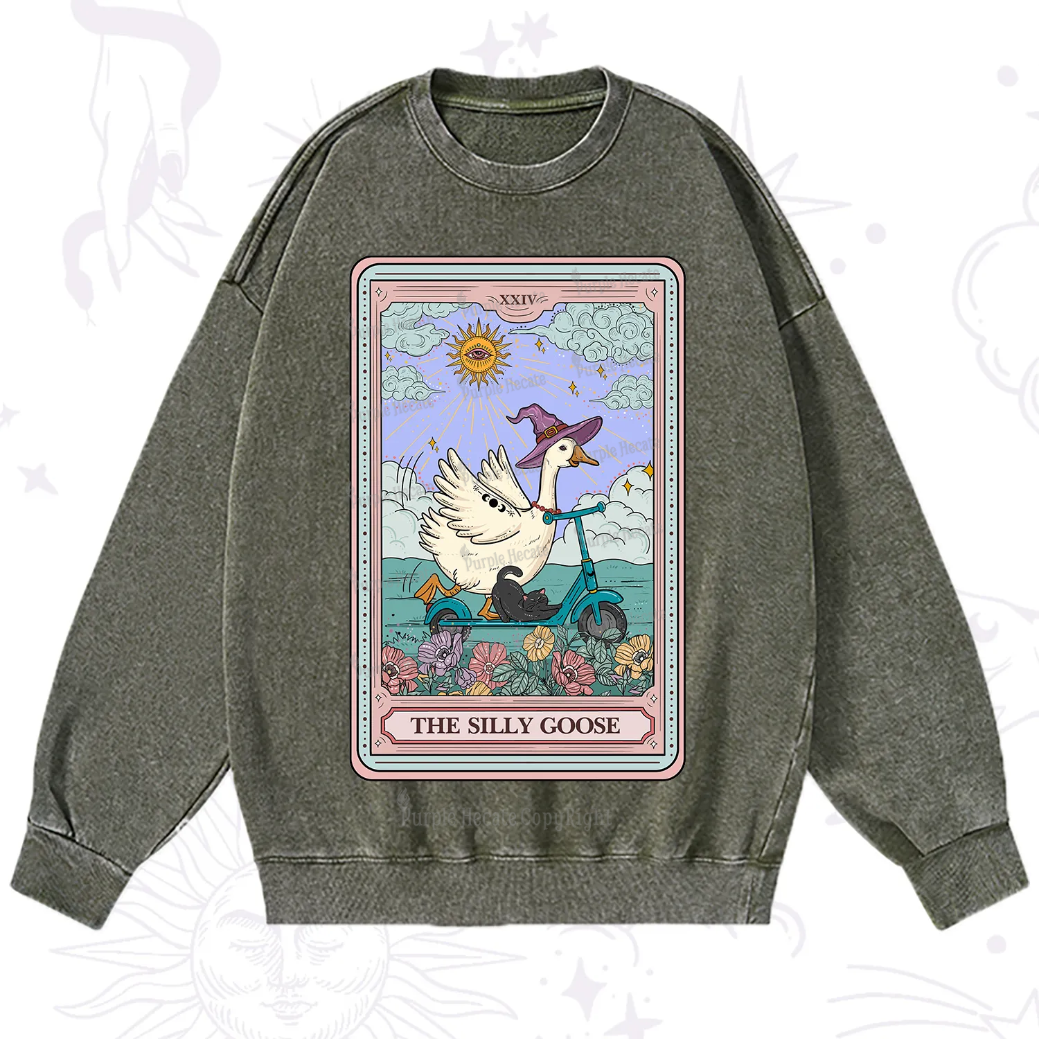 Purplehecate The Silly Goose Tarot Card Washed Sweatshirt