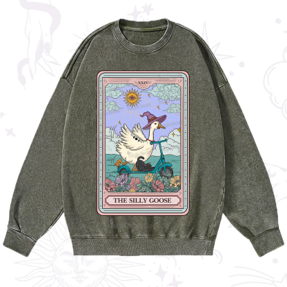 Purplehecate The Silly Goose Tarot Card Washed Sweatshirt