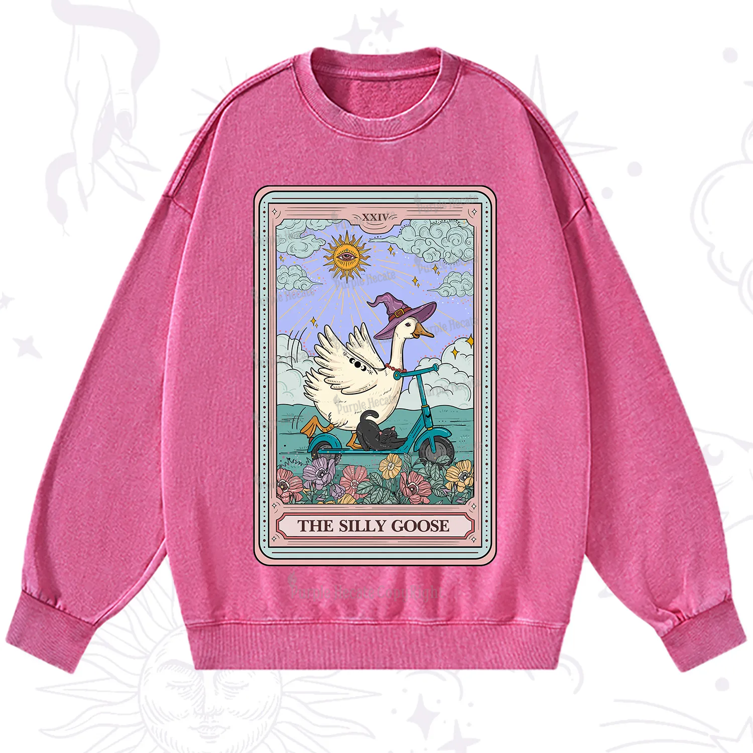 Purplehecate The Silly Goose Tarot Card Washed Sweatshirt