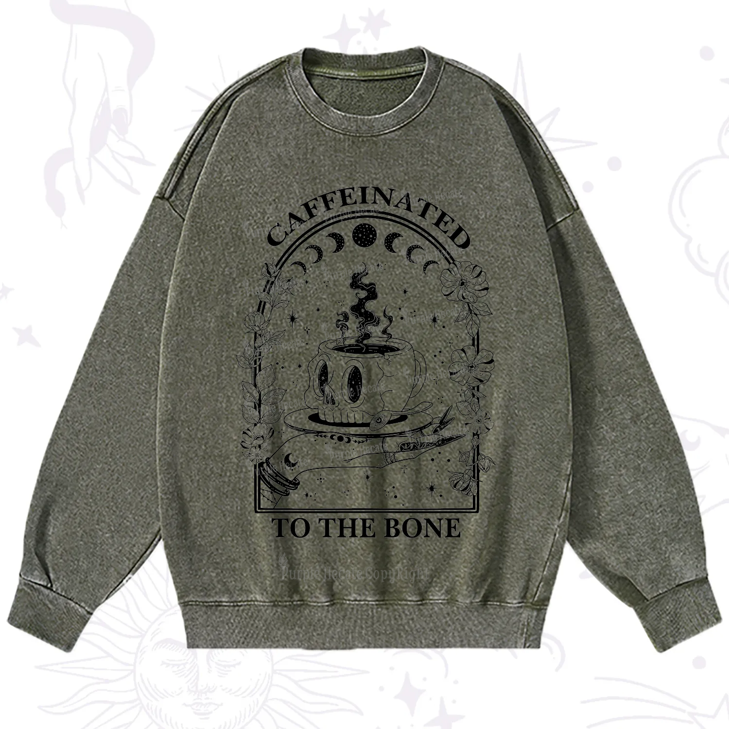 Purplehecate Caffeinated To The Bone Washed Sweatshirt