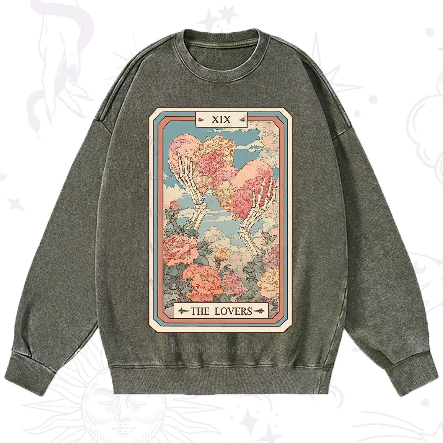 Purplehecate The Lovers Undying Heart Tarot Washed Sweatshirt